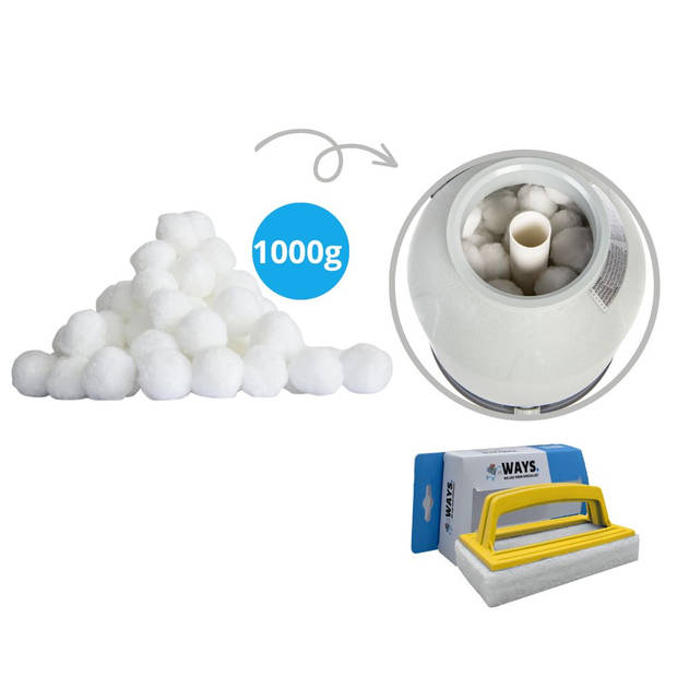 Flowclear Polysphere Filterbollen - 1000 gram & WAYS scrubborstel