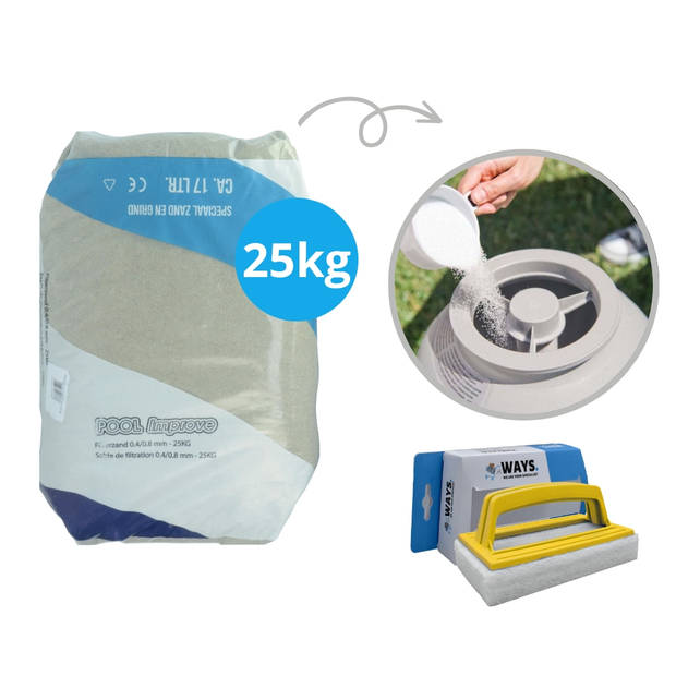 Pool Improve - Filterzand voor filterpomp - 25 kilo & WAYS Scrubborstel