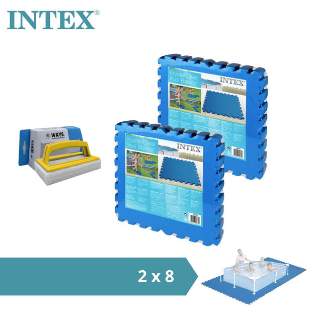 Intex - Zwembadtegels - 2 verpakkingen van 8 tegels - 4m² & WAYS scrubborstel