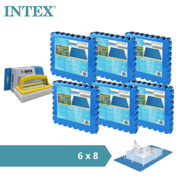 Intex - Zwembadtegels - 6 verpakkingen van 8 tegels - 12m² & WAYS scrubborstel