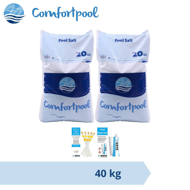 Comfortpool zwembadzout - 40 kg (2 x 20) & WAYS Reparatieset en Teststrips