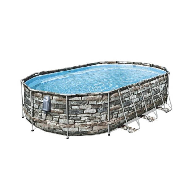 Bestway - Power Steel Swim Vista - Opzetzwembad inclusief filterpomp en accessoires - 610x366x122 cm - Steenprint