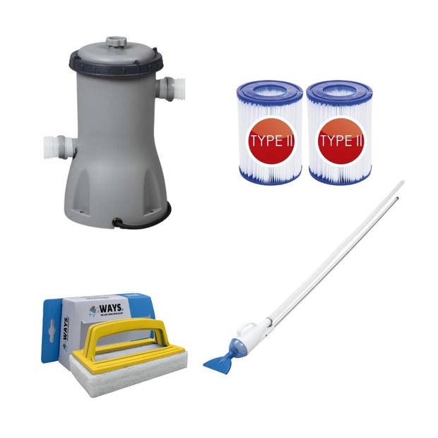 Bestway - Zwembadstofzuiger AquaCrawl & Filterpomp 3028 L/u & 2 Filters Type II & WAYS Scrubborstel