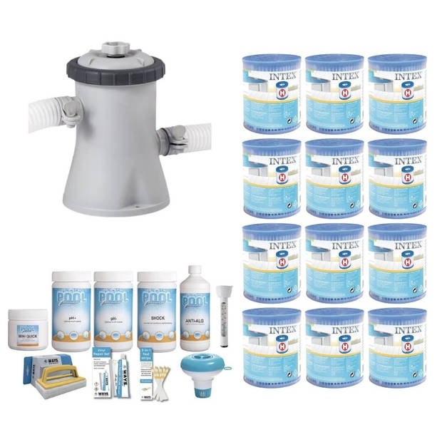 WAYS - Zwembad Onderhoud - Pakket Small Deluxe & Filterpomp 1250 L/u & 12 Filters Type H