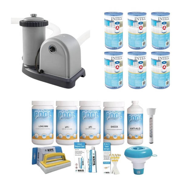 WAYS - Zwembad Onderhoud - Pakket Medium Deluxe & Filterpomp 5678 L/u & 6 Filters Type A