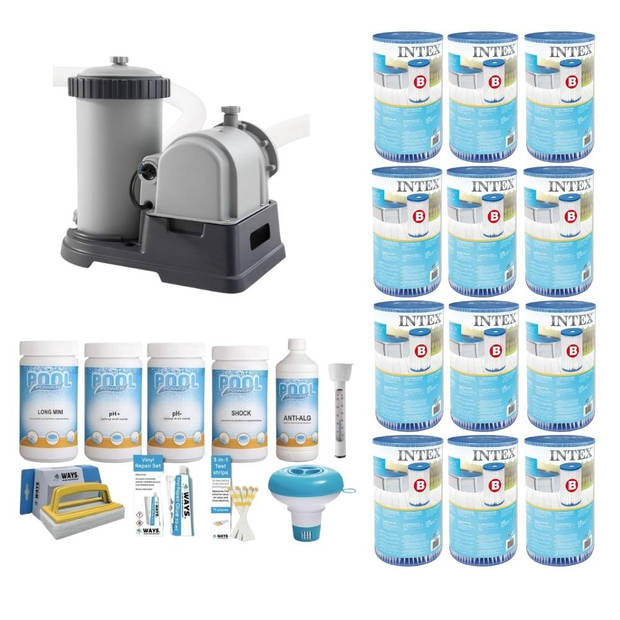 WAYS - Zwembad Onderhoud - Pakket Medium Deluxe & Filterpomp 9463 L/u & 12 Filters Type B