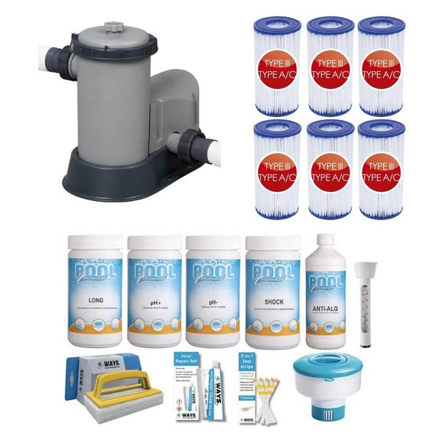 WAYS - Zwembad Onderhoud - Pakket Large Deluxe & Filterpomp 5678 L/u & 6 Filters Type III