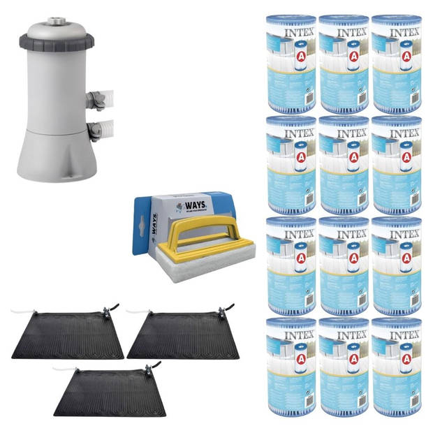 WAYS - Zwembad Onderhoud - 3x Zwembad verwarming & Filterpomp 2271 L/u & 12 Filters Type A & WAYS Scrubborstel