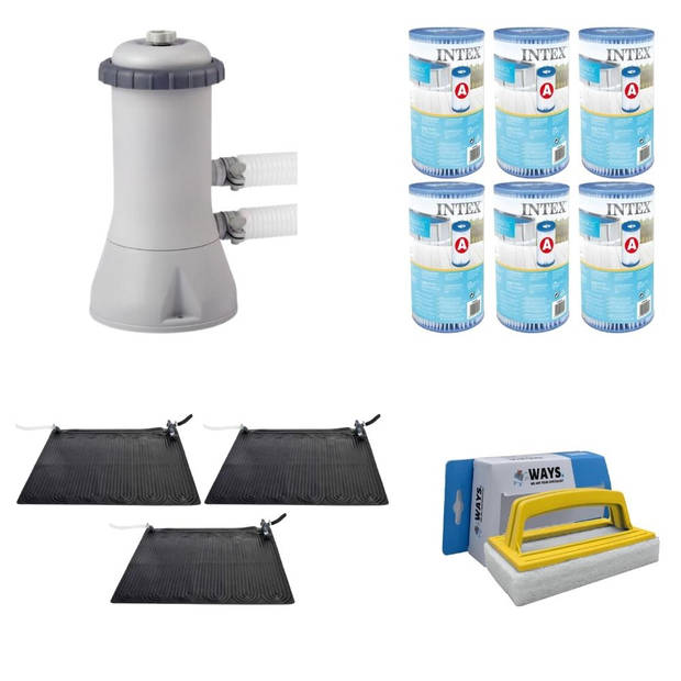 WAYS - Zwembad Onderhoud - 3x Zwembad verwarming & Filterpomp 3407 L/u & 6 Filters Type A & WAYS Scrubborstel