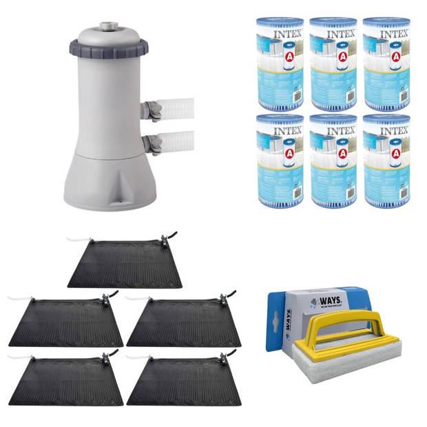 WAYS - Zwembad Onderhoud - 5x Zwembad verwarming & Filterpomp 3407 L/u & 6 Filters Type A & WAYS Scrubborstel