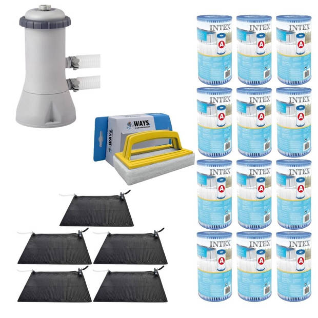 WAYS - Zwembad Onderhoud - 5x Zwembad verwarming & Filterpomp 3407 L/u & 12 Filters Type A & WAYS Scrubborstel