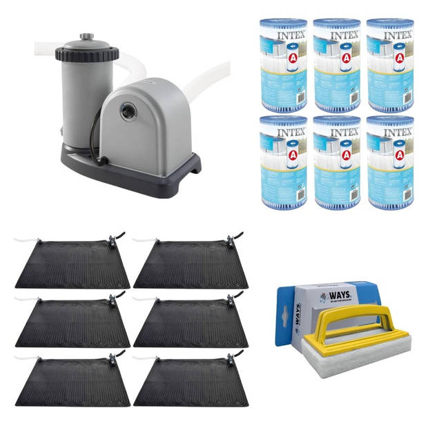 WAYS - Zwembad Onderhoud - 6x Zwembad verwarming & Filterpomp 5678 L/u & 6 Filters Type A & WAYS Scrubborstel