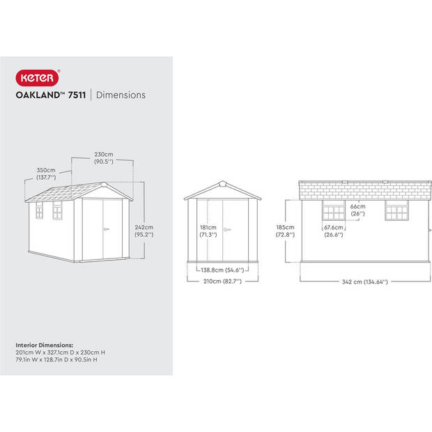 Keter Oakland 7511 Tuinhuis - 230x350x242cm - Grijs