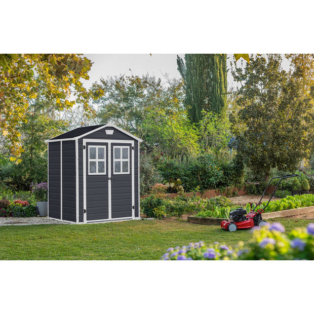 Keter Manor 65 Tuinhuis - 158x152x226cm - dubbele deuren + ramen - Antraciet