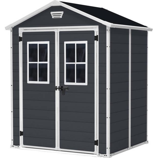 Keter Manor 65 Tuinhuis - 158x152x226cm - dubbele deuren + ramen - Antraciet