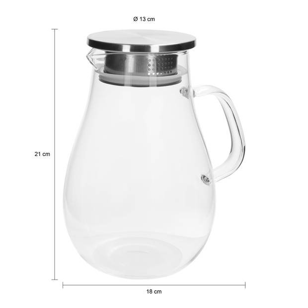 Krumble Karaf met handvat en dop met filter - 1,5 L - Glas - Transparant