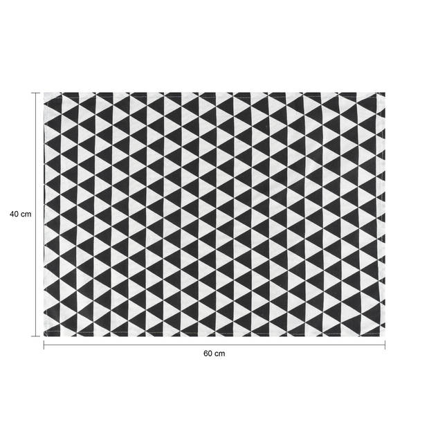 Krumble Theedoek Driehoek patroon - 60 x 40 cm - Katoen - Zwart/wit
