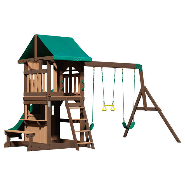 Backyard Discovery Lakewood compleet Speeltoestel Speeltoren met schommels / glijbaan / trapeze / picknickbankje