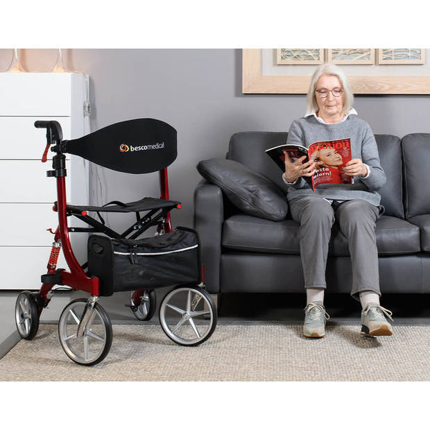 Rollator met vering Spring Gebruikerslengte: 1.60m tot 1.70m, Kleur: Rood