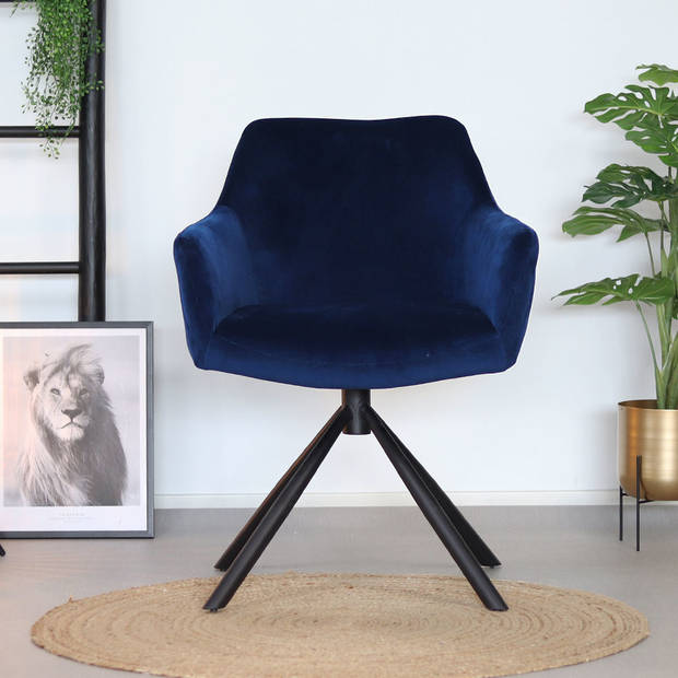 Bronx71 Velvet eetkamerstoel Furtado draaibaar blauw - Eetkamerstoelen set van 6.