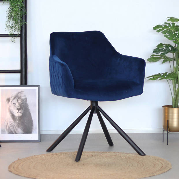 Bronx71 Velvet eetkamerstoel Furtado draaibaar blauw - Eetkamerstoelen set van 6.