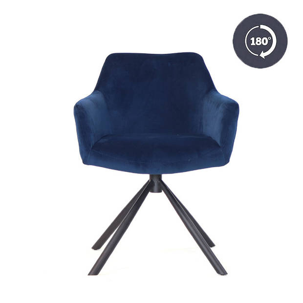 Bronx71 Velvet eetkamerstoel Furtado draaibaar blauw - Eetkamerstoelen set van 6.