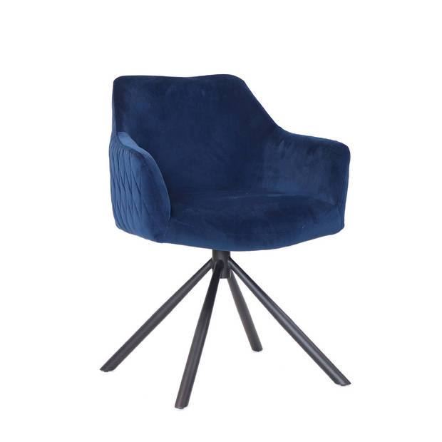 Bronx71 Velvet eetkamerstoel Furtado draaibaar blauw - Eetkamerstoelen set van 6.