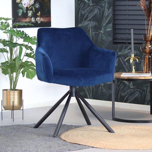 Bronx71 Velvet eetkamerstoel Furtado draaibaar blauw - Eetkamerstoelen set van 6.