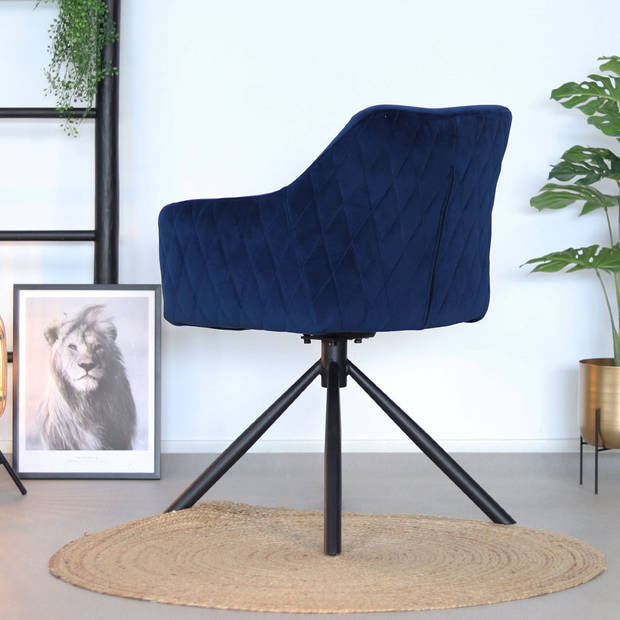 Bronx71 Velvet eetkamerstoel Furtado draaibaar blauw - Eetkamerstoelen set van 4.