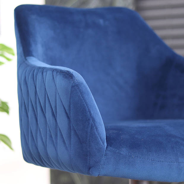 Bronx71 Velvet eetkamerstoel Furtado draaibaar blauw - Eetkamerstoelen set van 4.