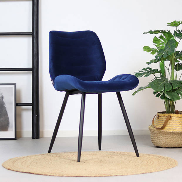 Bronx71 Velvet eetkamerstoel Toby donkerblauw - Eetkamerstoelen set van 4.