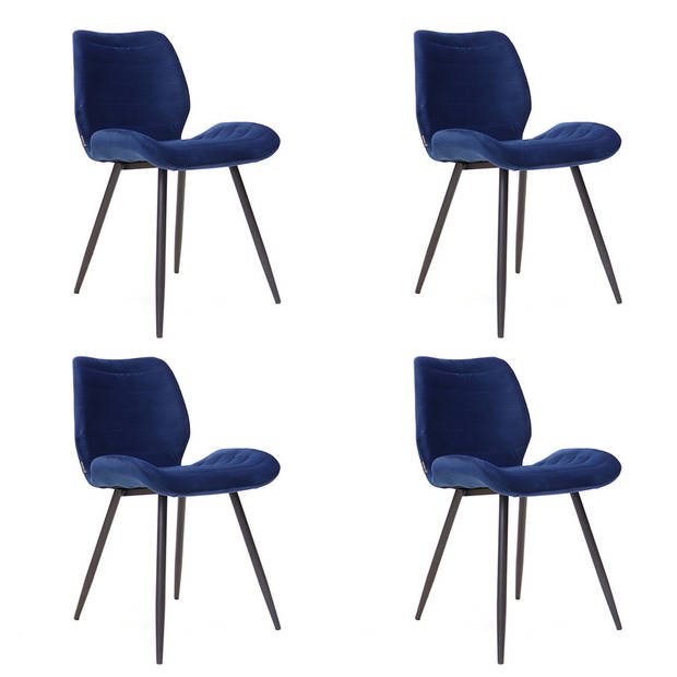 Bronx71 Velvet eetkamerstoel Toby donkerblauw - Eetkamerstoelen set van 4.