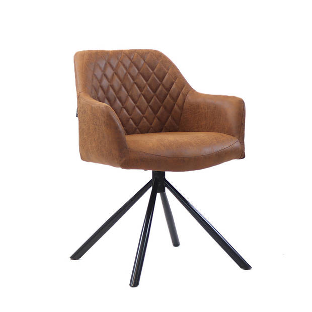 Bronx71 Industriële eetkamerstoel Dex cognac eco-leer - Eetkamerstoelen set van 4.