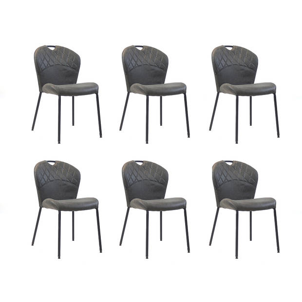 Bronx71 Stapelbare eetkamerstoel Fay eco-leer antraciet - Eetkamerstoelen set van 6.