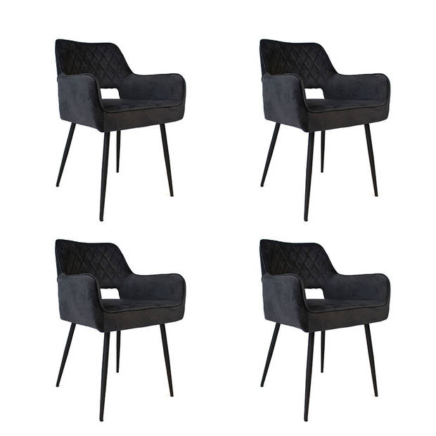 Bronx71 Velvet eetkamerstoel Mika antraciet - Eetkamerstoelen set van 4.