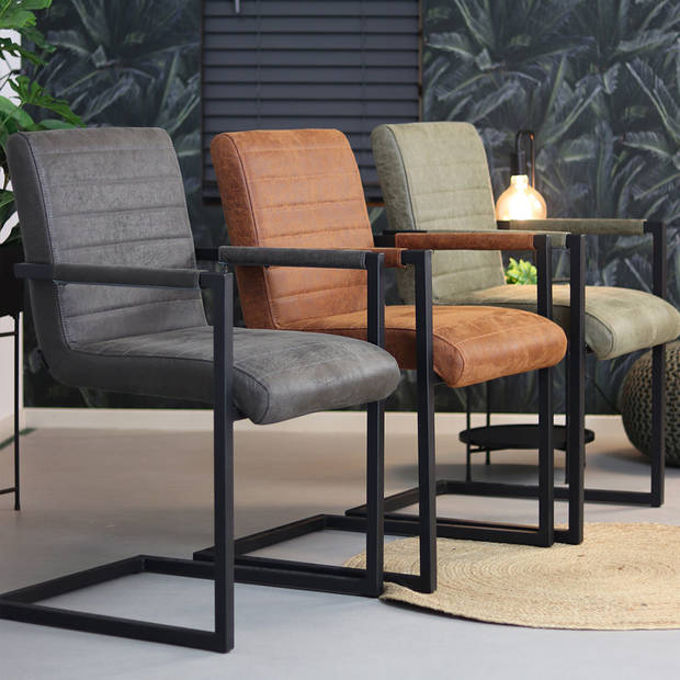 Bronx71 Industriële eetkamerstoel Block Antraciet eco leer - Eetkamerstoelen set van 6.