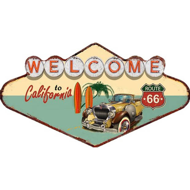 Clayre & Eef Wanddecoratie 49x27 cm Groen Rood Ijzer Welcome to California Muurdecoratie Wandversiering Tekstbord