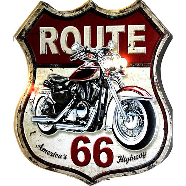 Clayre & Eef Tekstbord 30x35 cm Zwart Ijzer Motor Route 66 Wandbord Spreuk Wandplaat