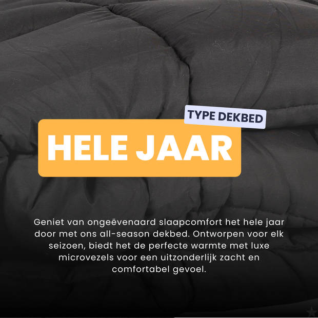 HappyBed Zwart 160x200 - Wasbaar dekbed zonder overtrek - Bedrukt dekbed zonder hoes