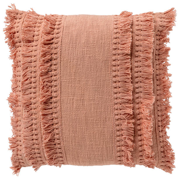 Dutch Decor - FARA - Sierkussen 45x45 cm - 100% katoen - met franjes - Muted Clay - roze