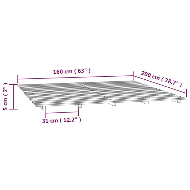 vidaXL Bedframe massief grenenhout wit 160x200 cm