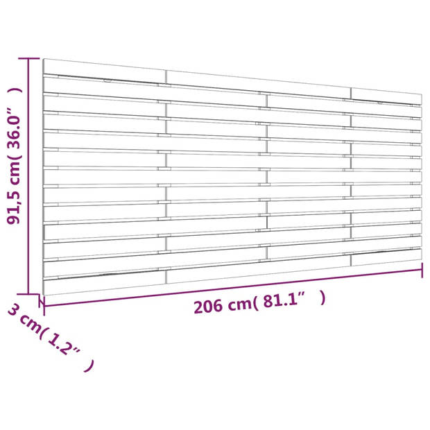 vidaXL Hoofdbord wandmontage 206x3x91,5 cm massief grenenhout zwart