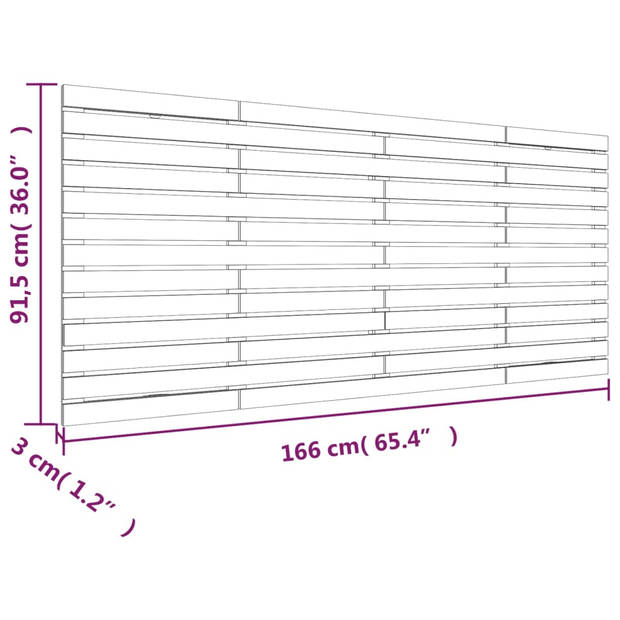 vidaXL Hoofdbord wandmontage 166x3x91,5 cm massief grenenhout wit