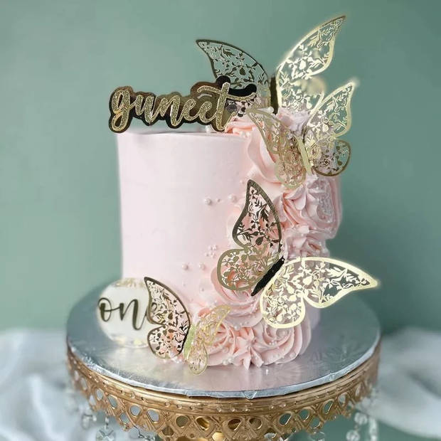 Cake topper decoratie vlinders of muur decoratie met plakkers 12 stuks paars - 3D vlinders - VL-02