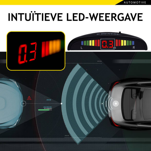 Dunlop Parkeersensoren 12V - Auto Gadget - LED-Indicatoren en Alarm 78dB - 4 Sensoren - 220 x 50 x 360 mm - Zwart