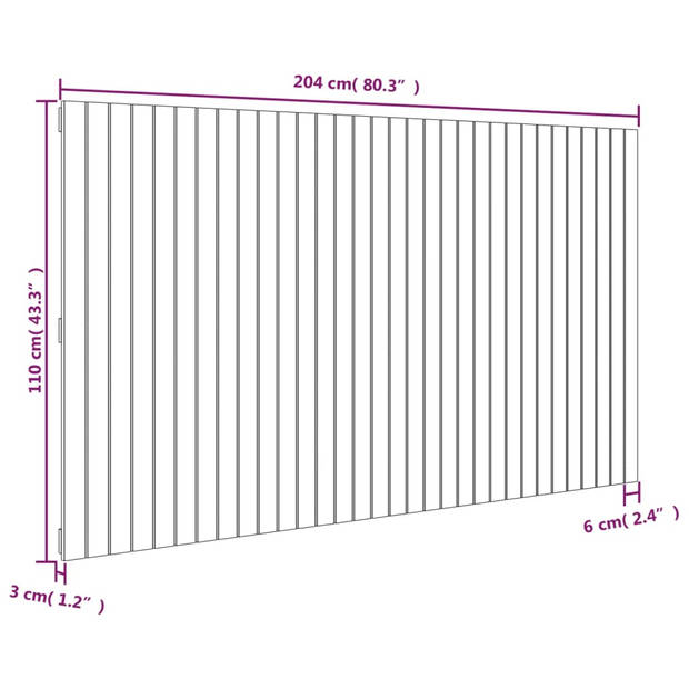 vidaXL Hoofdbord wandmontage 204x3x110 cm grenenhout honingbruin