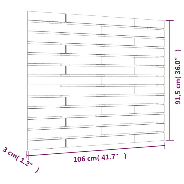 vidaXL Hoofdbord wandmontage 106x3x91,5 cm massief hout honingbruin