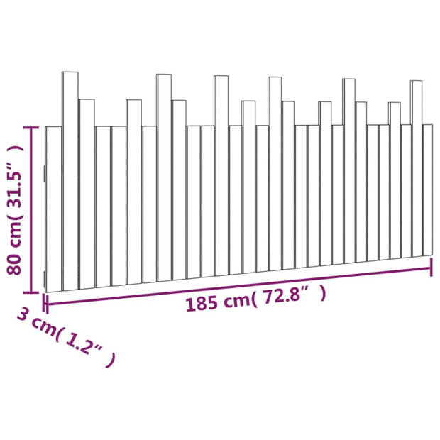 vidaXL Hoofdbord wandmontage 185x3x80 cm massief grenenhout zwart