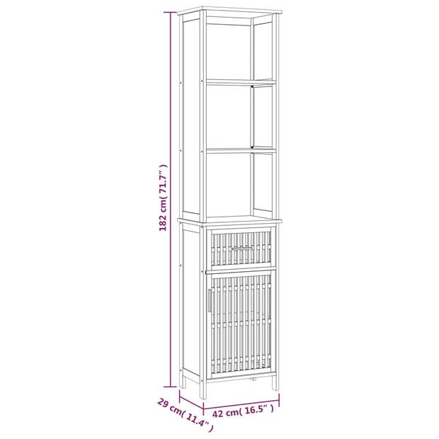 vidaXL Badkamerkast 42x29x182 cm massief walnotenhout