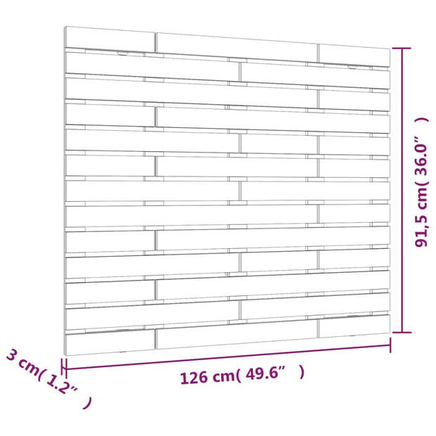 vidaXL Hoofdbord wandmontage 126x3x91,5 cm massief grenenhout wit